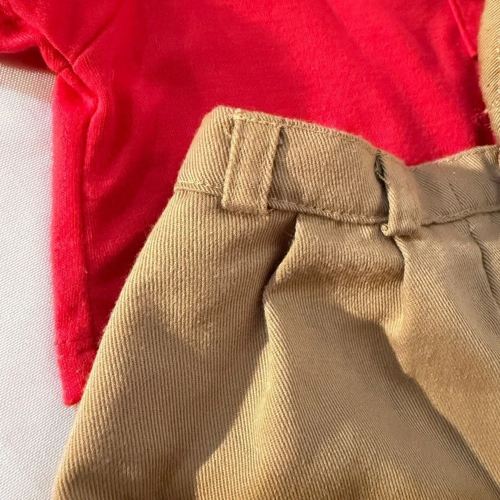 Build A Bear outfit khaki‎ shorts Red Tee matching cap 3pc set classic